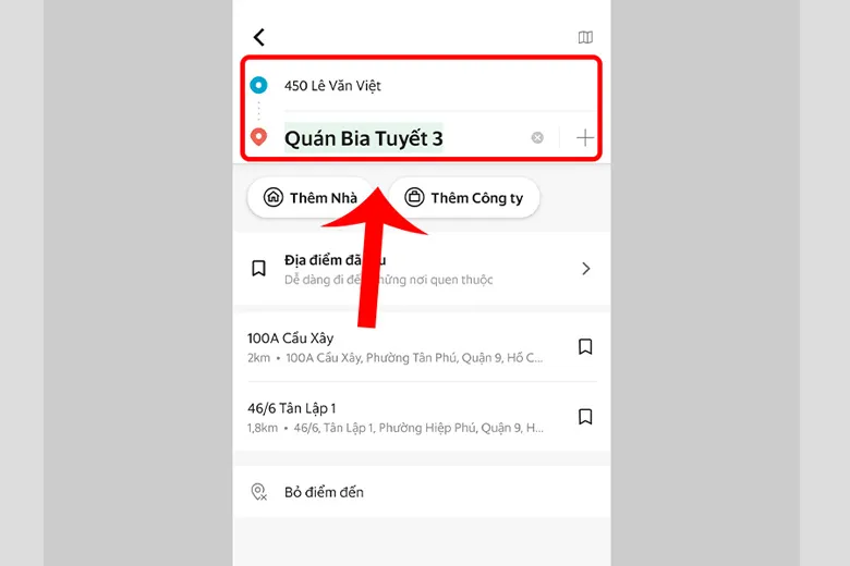 Chọn điểm đến