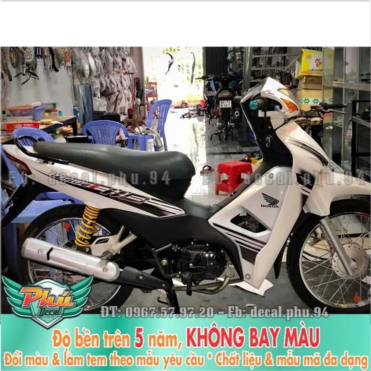 Tem rời Wave Alpha trắng đen độc đáo, tăng vẻ cá tính