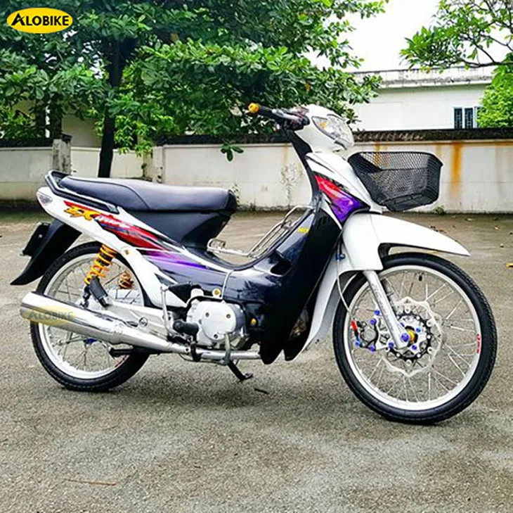 Tổng quan bộ dàn áo xe Wave ZX chính hãng màu trắng xanh sau khi lắp đặt hoàn chỉnh.