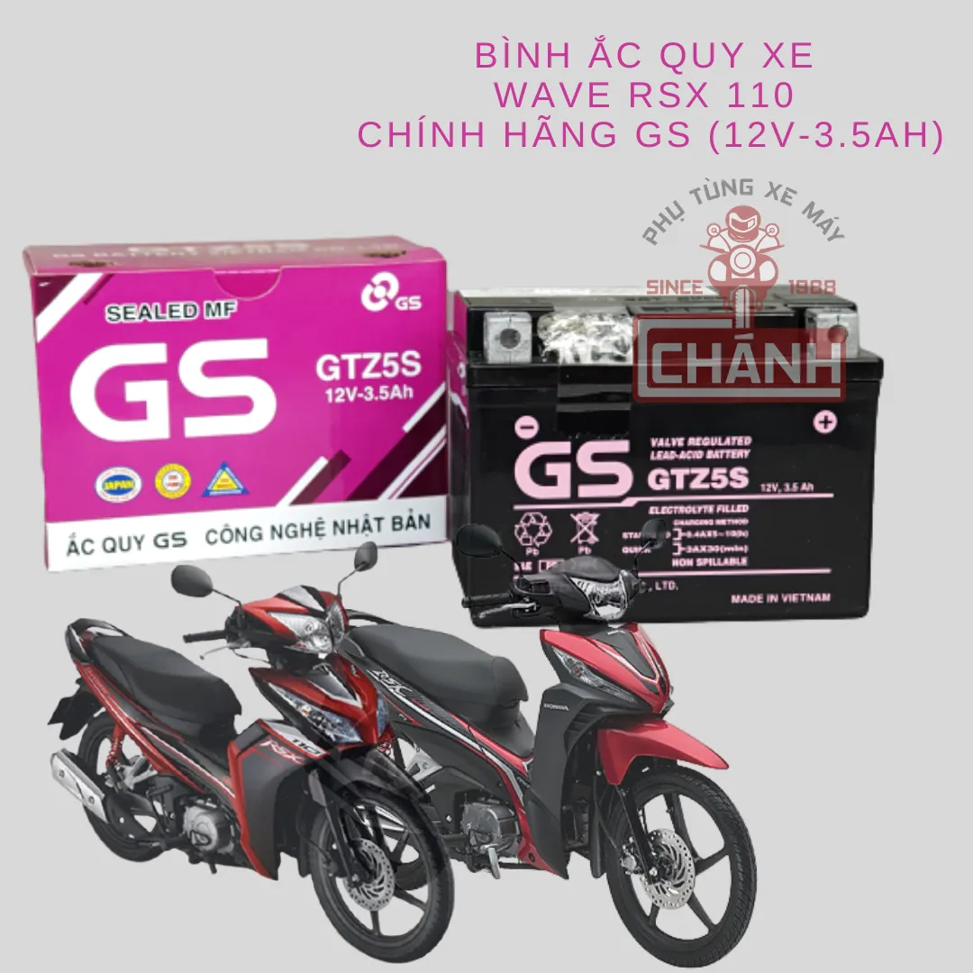 Thông số kỹ thuật và tem nhãn chính hãng của bình ắc quy xe wave rsx khô GS GTZ5S