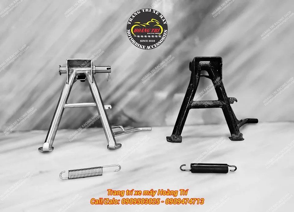 So sánh chi tiết chân chống đứng inox 304 (trái) và chân chống zin xe wave 125i thái lan (phải)