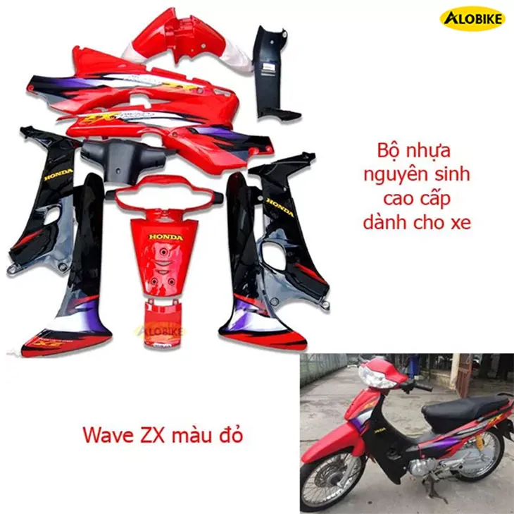 Dàn áo xe Wave ZX chính hãng màu đỏ cờ với lớp sơn 3 lớp tiêu chuẩn Honda.