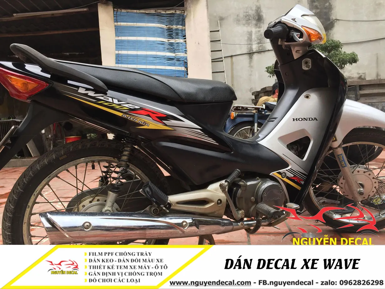 xe Wave 100 R dán keo màu đen bạc cao cấp