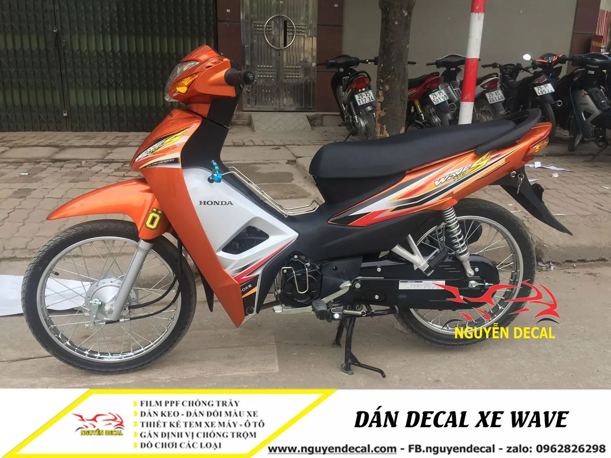 Mẫu dán keo Wave 110 S cam đen cổ điển