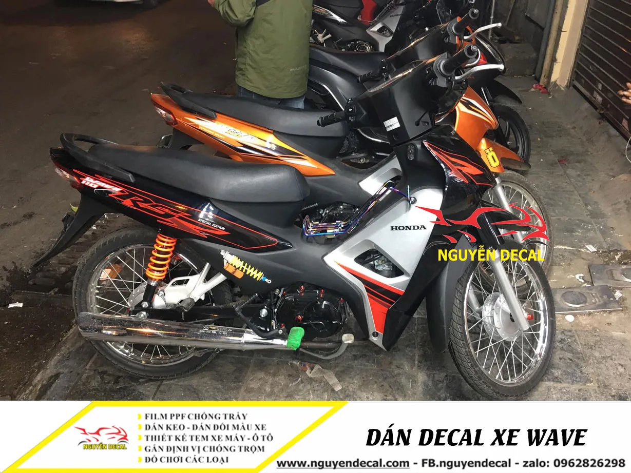 Decal xe Wave RS đỏ cam phong cách thể thao