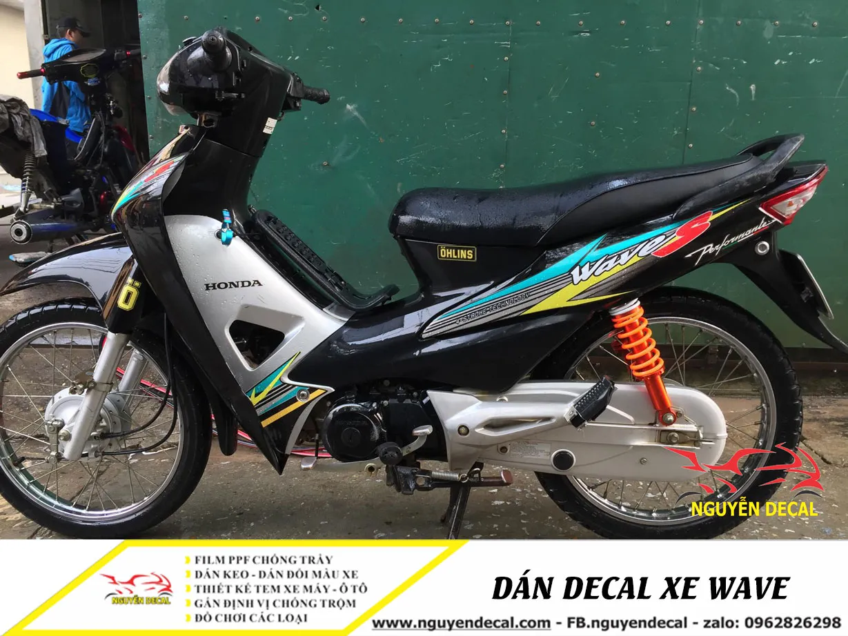 Decal xe Wave S đen vàng phong cách cổ điển