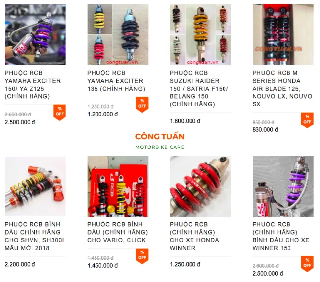 Bảng báo giá tham khảo một số dòng phuộc Racing Boy phổ thông