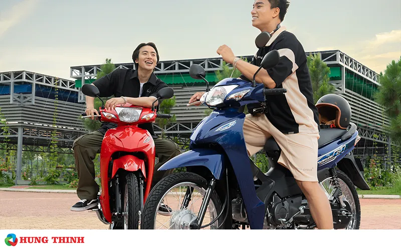 Chi tiết thiết kế tem xe và màu sắc Xanh/Xám mới của xe Wave Alpha 2025.