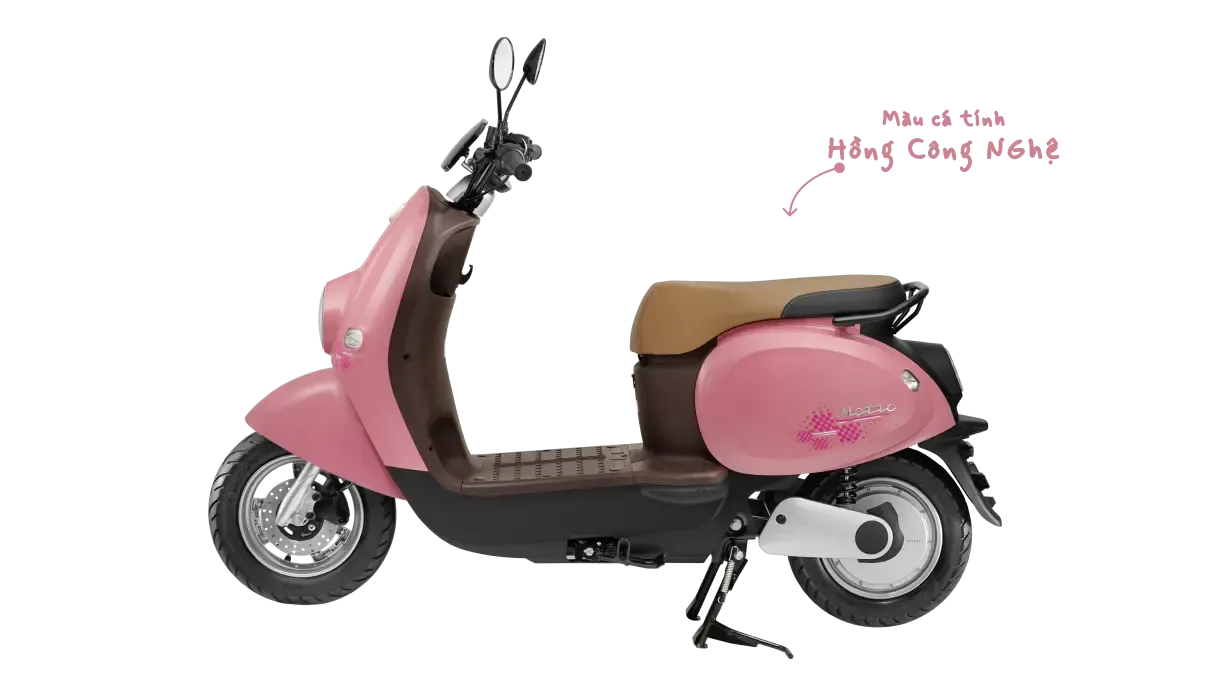 Hình ảnh xe máy điện VinFast Motio màu hồng nhạt trẻ trung, năng động và nhỏ gọn