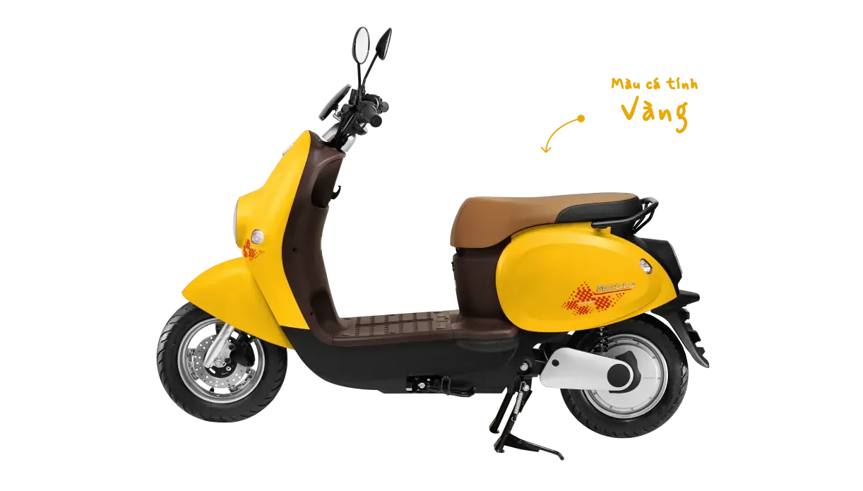 Hình ảnh xe máy điện VinFast Motio màu vàng thiết kế cổ điển bo tròn phù hợp học sinh
