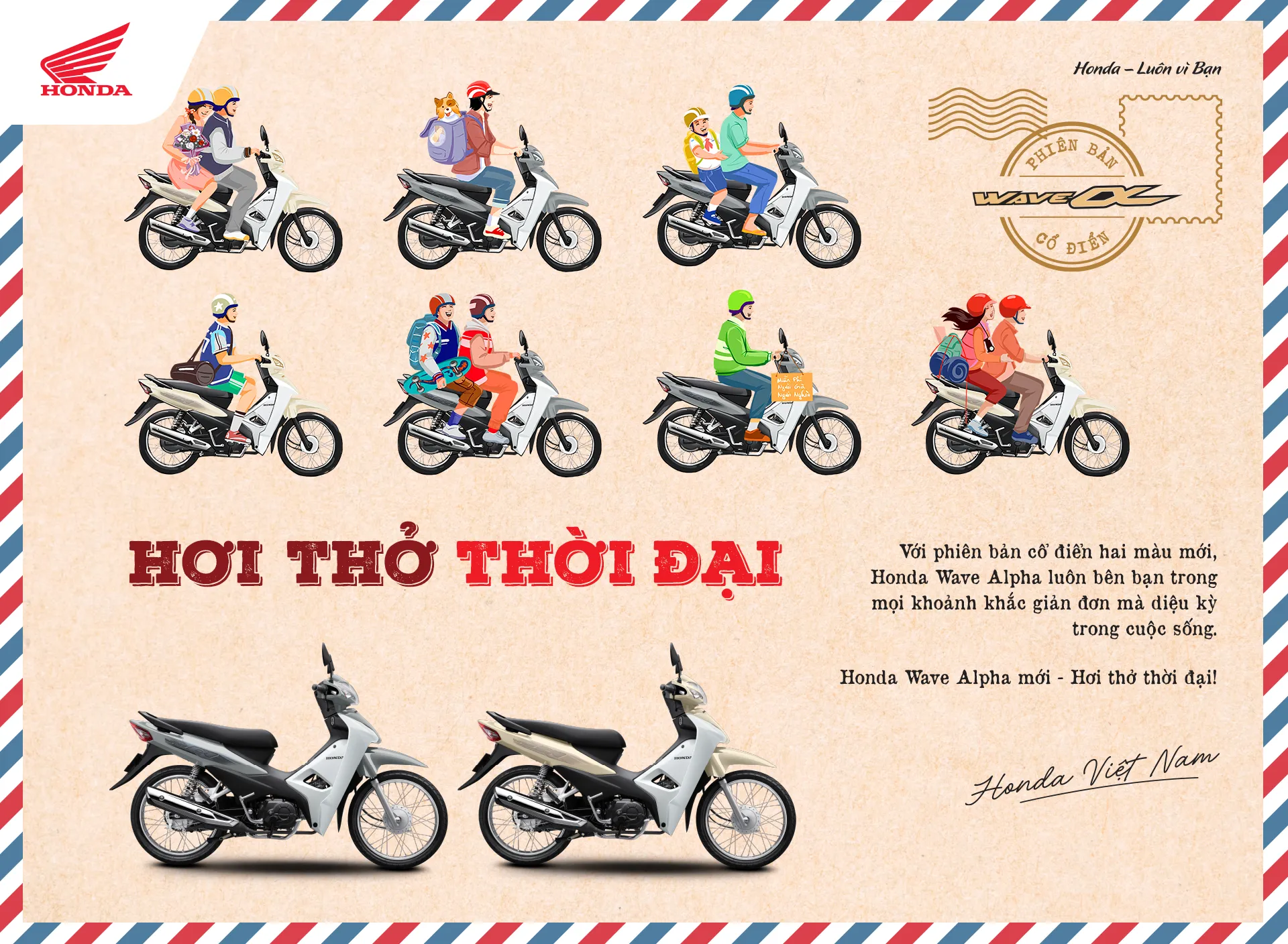 Wave Alpha phiên bản cổ điển màu vàng trắng, tem xe độc đáo