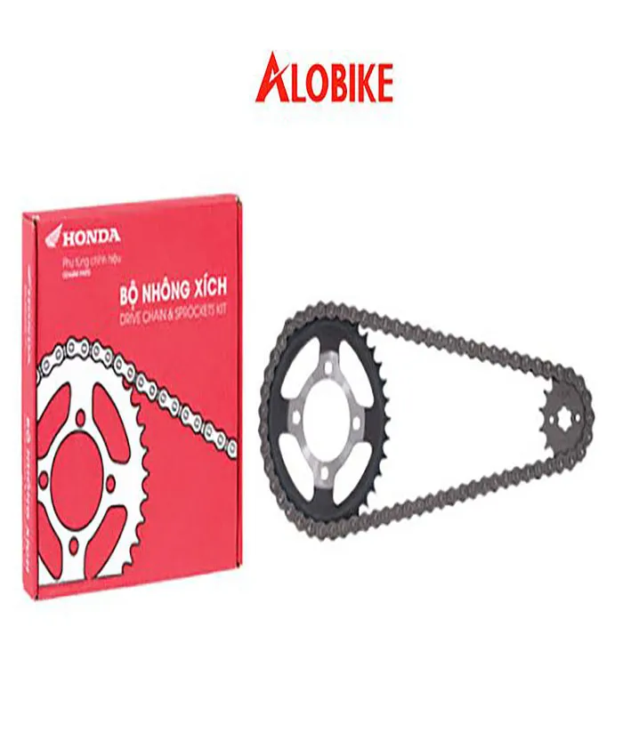 Bộ nhông xích Wave Alpha 100 chính hãng Honda, minh họa các chi tiết nhông và xích, phụ tùng xe máy