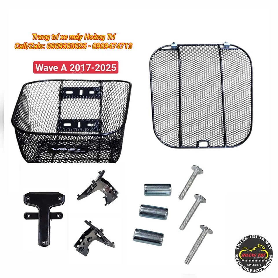 Trọn bộ rổ xe Wave có nắp đậy, bao gồm pát lắp chuyên dụng và phụ kiện cho Wave đời 2017-2025
