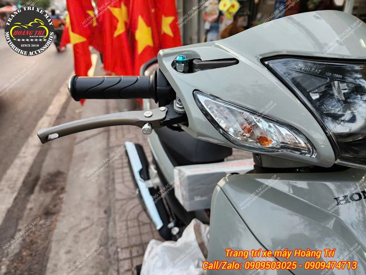 Tay thắng nhôm CNC xám titan trang bị cho xe Wave