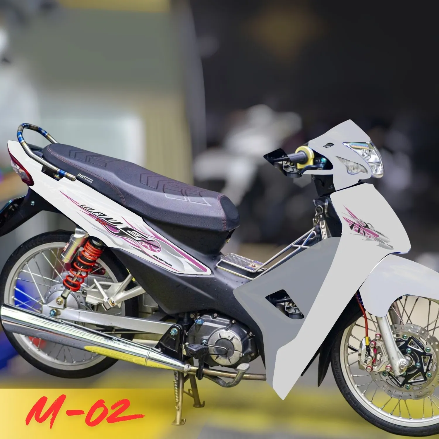 Tem rời xe Wave ngọn lửa M02 thiết kế cá tính màu đỏ đen