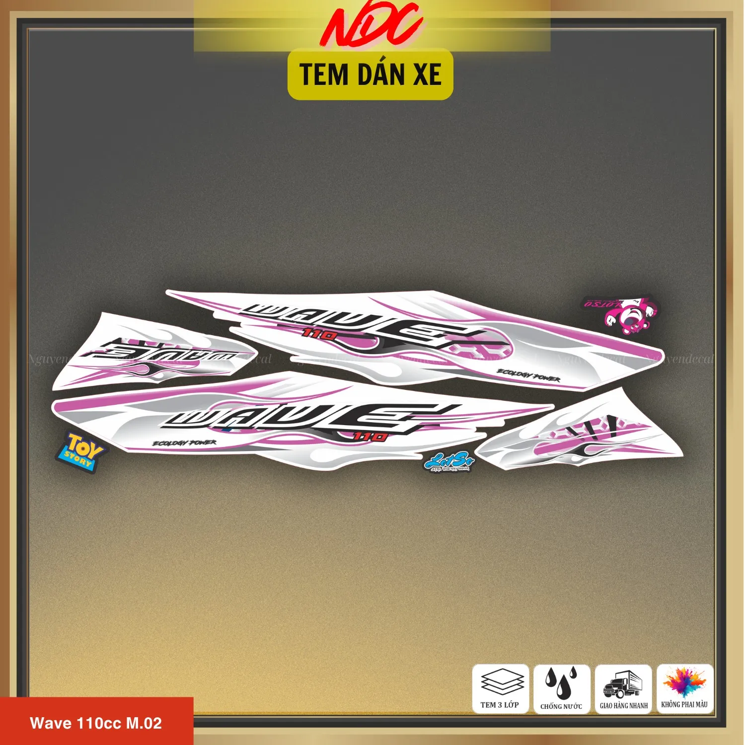 Chi tiết họa tiết ngọn lửa trên tem rời xe Wave 110cc