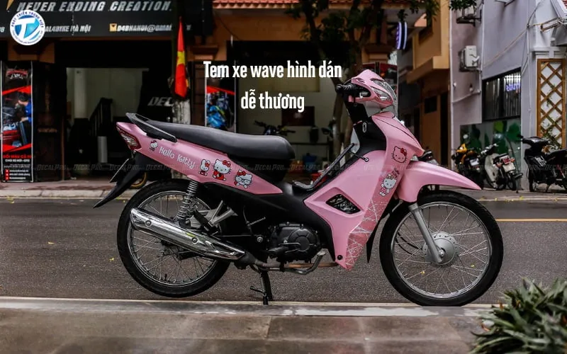 Bộ tem trùm full đen nhám và hình dán dễ thương cho xe Wave 110 độ kiểng dành cho nữ