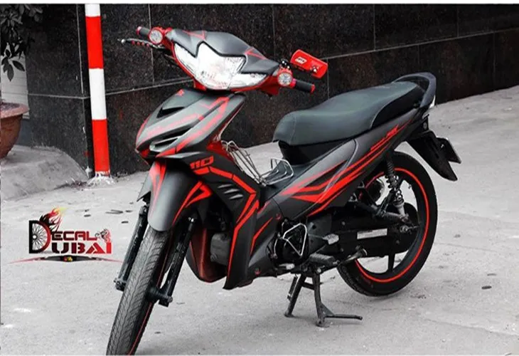 Mẫu tem xe wave rsx 2015 phối màu đỏ đen mạnh mẽ, viền decal sắc nét