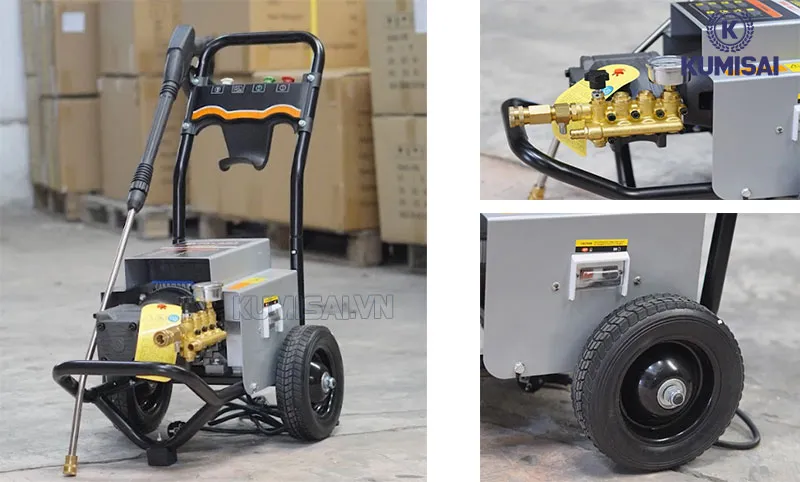 Thiết kế hiện đại và bền bỉ của máy rửa xe cao áp, dễ di chuyển