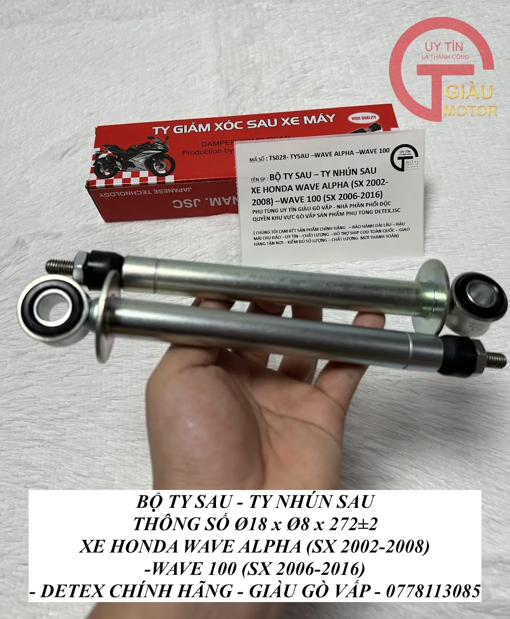 Sản phẩm ty giảm xóc sau Detex.JSC được đóng gói tiêu chuẩn, đảm bảo chất lượng thép cao cấp