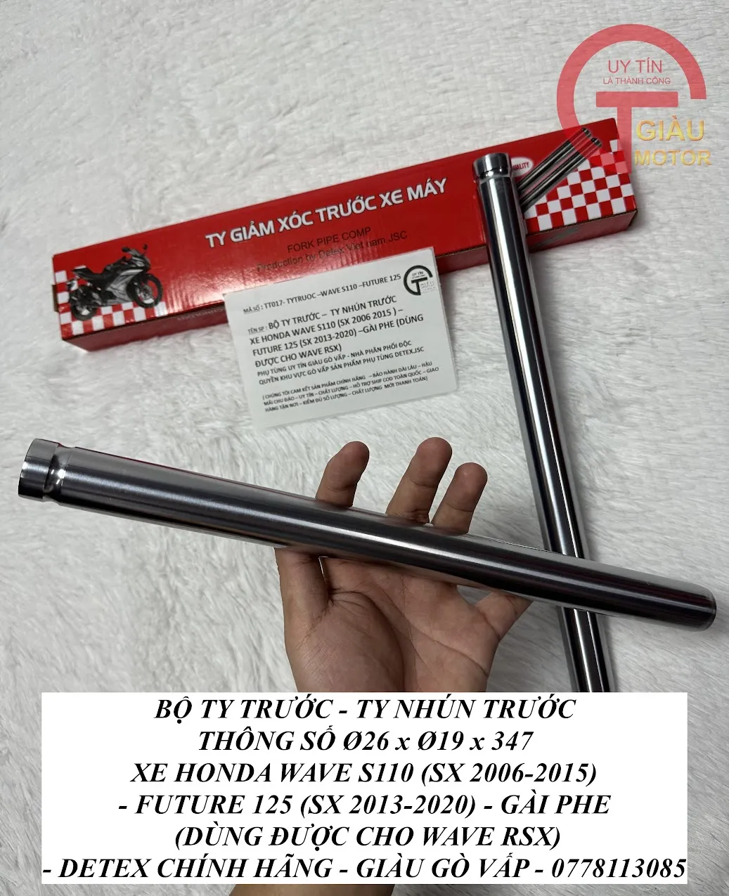 Bộ đôi ty phuộc trước xe Wave S110 Detex.JSC chi tiết gài phe