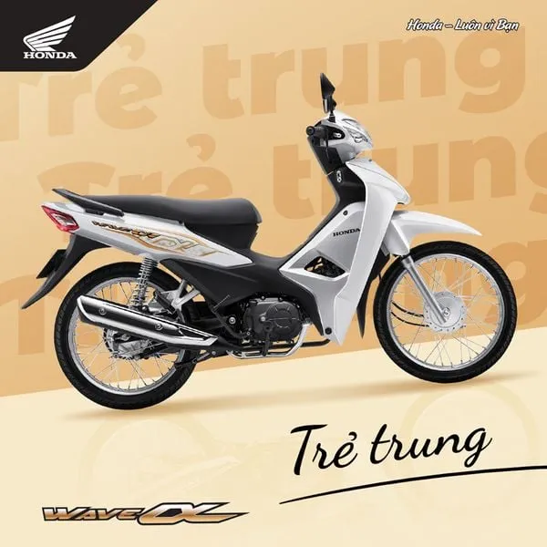 Wave Alpha 110cc màu Trắng-Đen-Bạc, thể hiện sự đơn giản, tinh tế