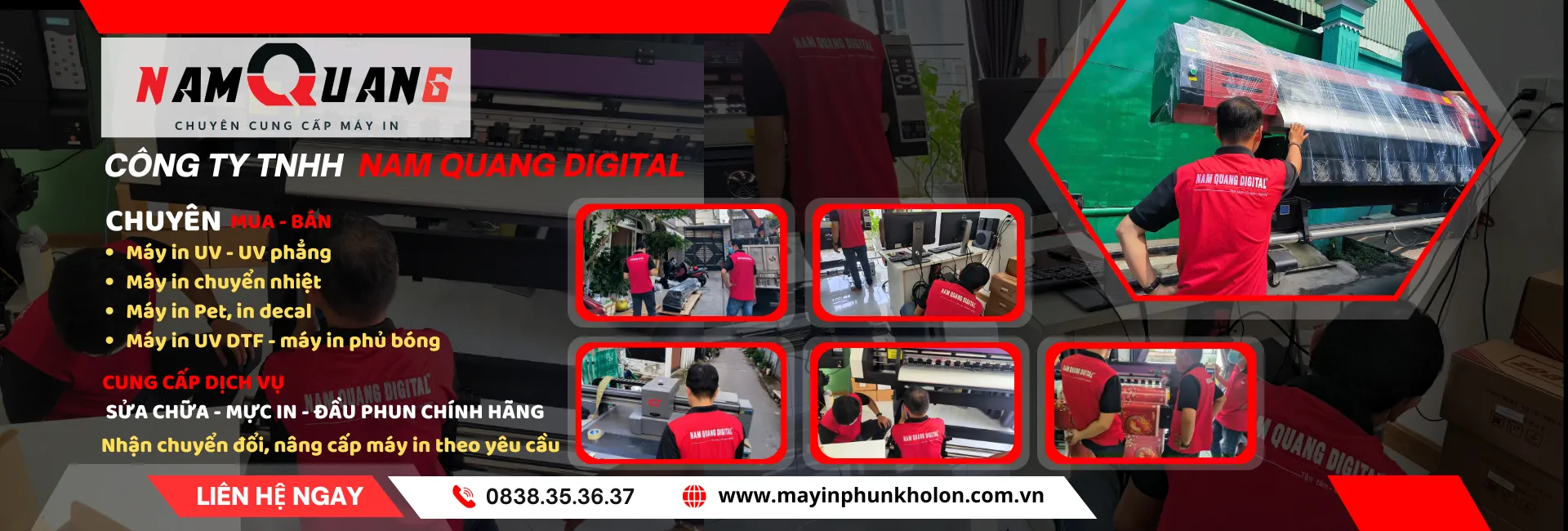 Banner giới thiệu về thiết bị và dịch vụ in ấn khổ lớn của Nam Quang Digital