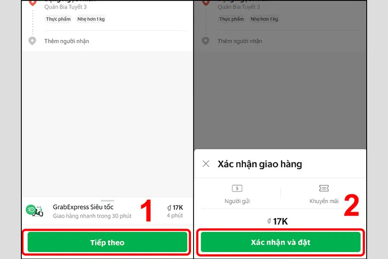 Hoàn tất bước cuối cùng và xác nhận đặt dịch vụ Grab giao hàng