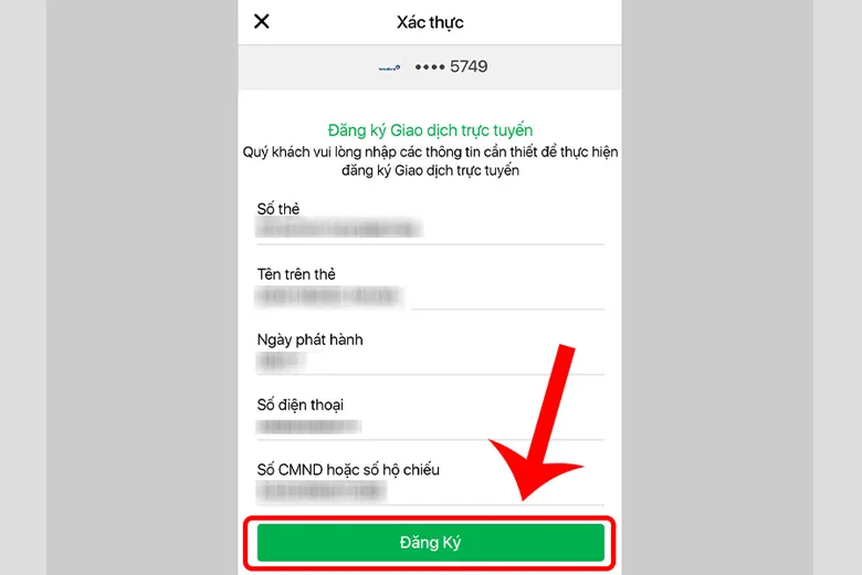 Điền thông tin thẻ ngân hàng để hoàn tất đăng ký phương thức thanh toán Moca