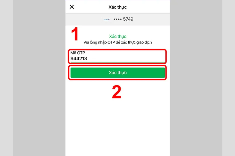 Xác thực mã OTP để liên kết thành công thẻ ngân hàng với ví Moca