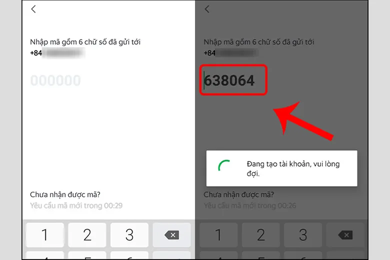 Nhập mã xác nhận OTP để hoàn tất đăng ký tài khoản Grab lần đầu