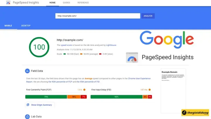 Google Pagespeed Insights minh họa việc xác định tốc độ vận hành của xe