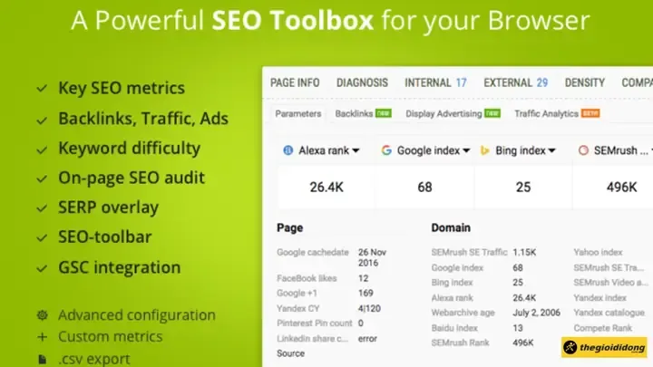 Seoquake minh họa việc tra cứu thông tin kỹ thuật