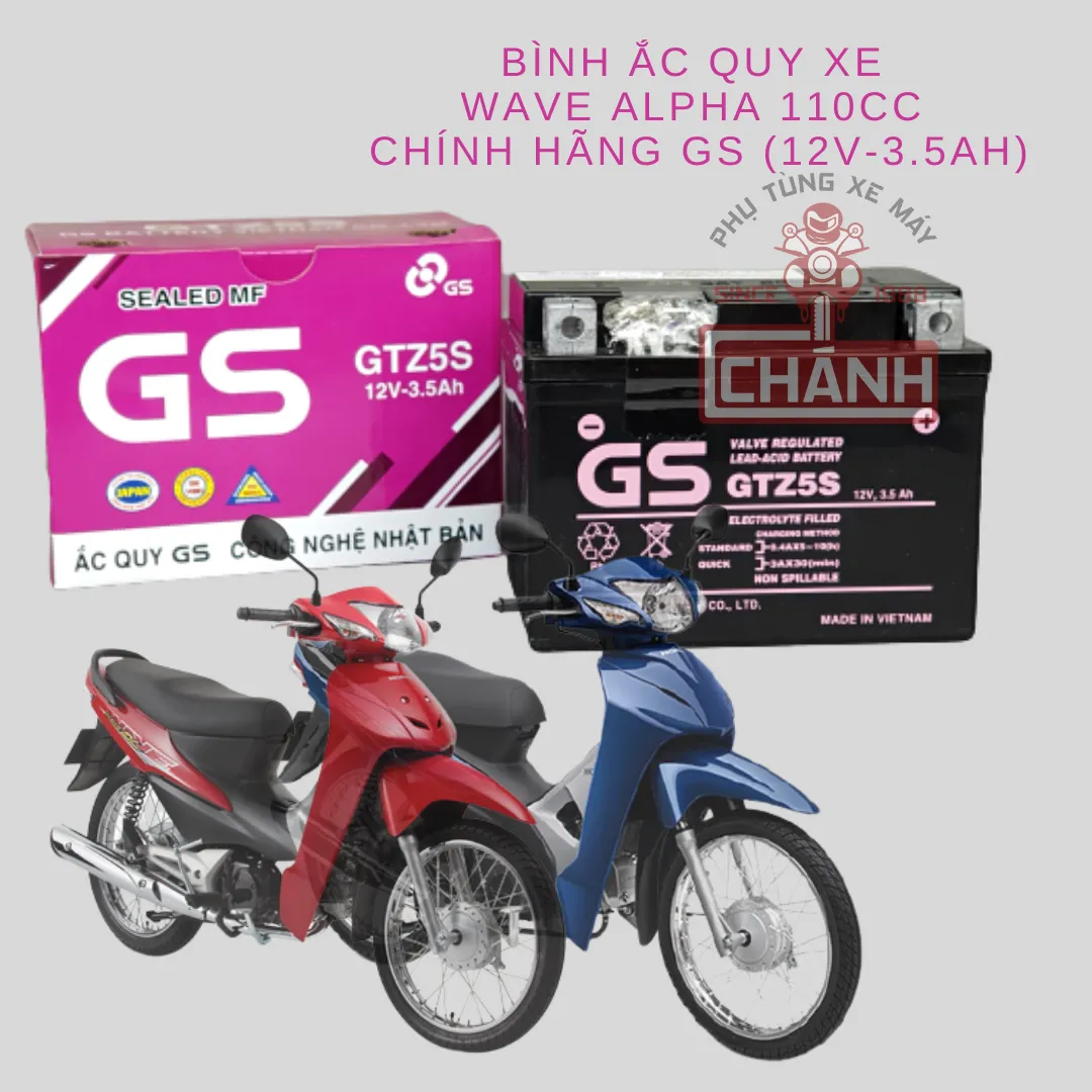 Cận cảnh mặt trước Bình ắc quy GS GTZ5S (12V-3.5ah) cho xe Wave Alpha