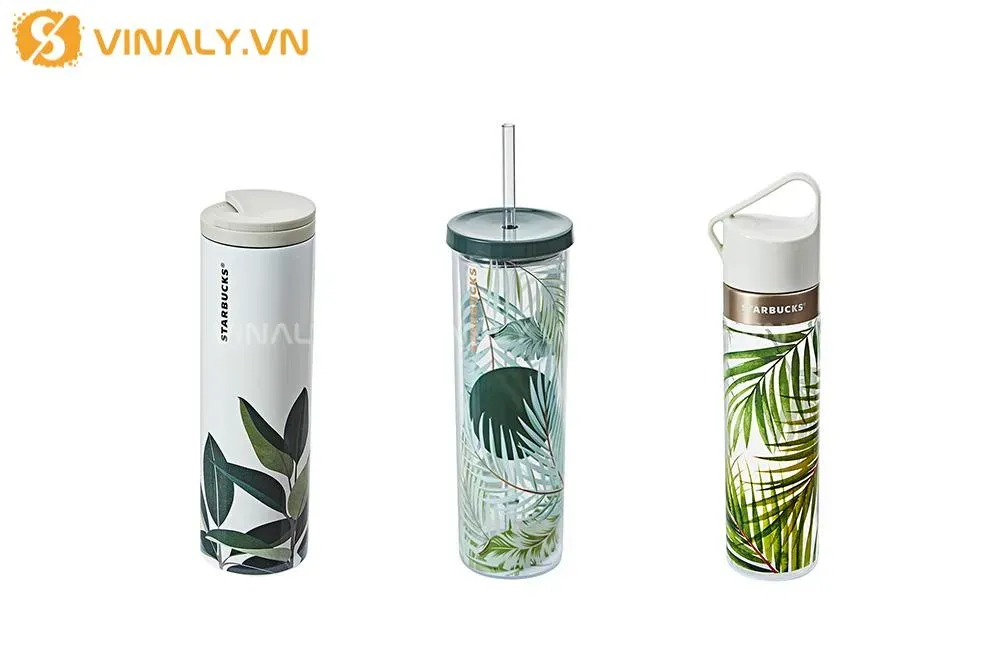 Bình giữ nhiệt Starbucks chính hãng Korea 473ml – Summer 2 với họa tiết lá cách điệu