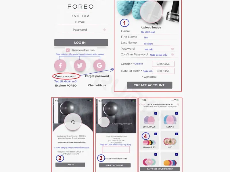 cách sử dụng máy rửa mặt foreo luna mini 3: Đăng ký tài khoản và thiết lập cá nhân