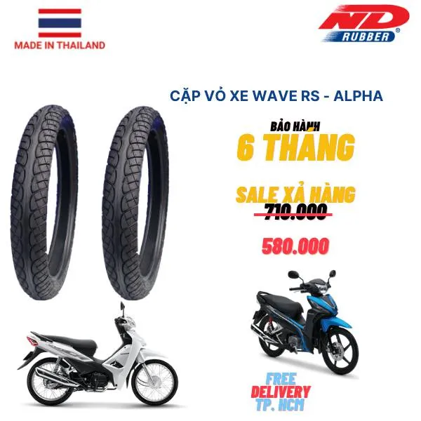 Cặp vỏ xe máy Thái Lan ND Rubber size 70/90 và 80/90 cho Wave RS