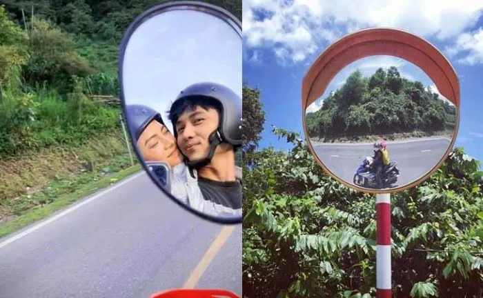 Chụp ảnh qua chiếc gương chiếu hậu xe máy