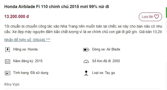 Chiếc Honda Air Blade 2015 màu trắng được rao bán trên trang thương mại điện tử
