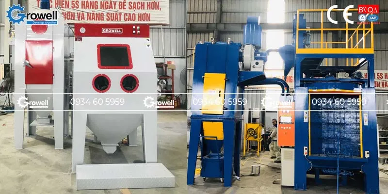 Máy phun cát làm sạch bề mặt pô xe máy công nghiệp