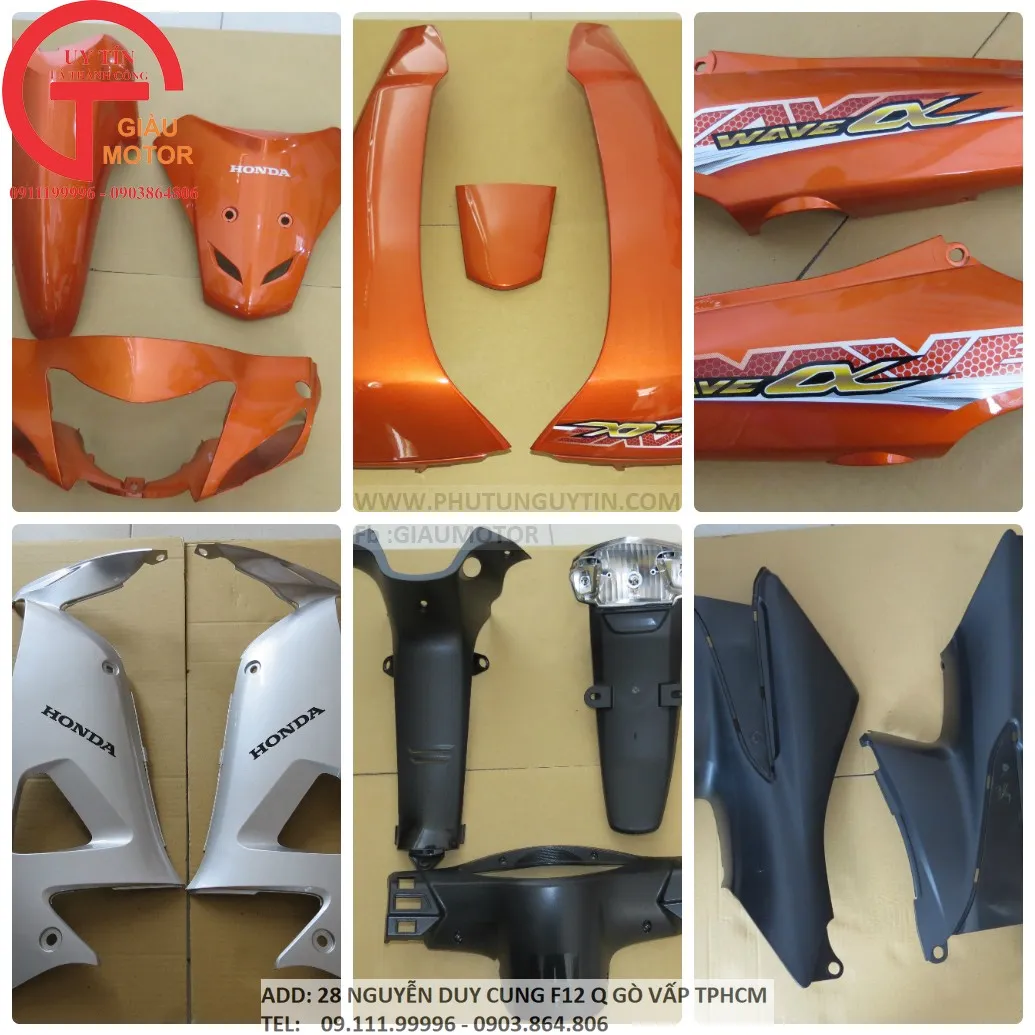 Dàn áo xe Wave A chính hãng, chi tiết logo và tem nhãn