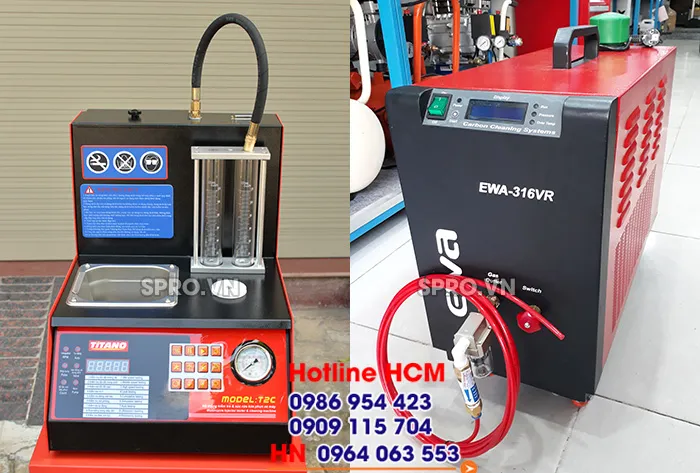 Máy súc rửa kim phun Titano T2C và máy vệ sinh buồng đốt EWA 316VR