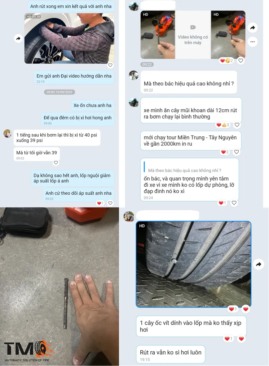 Phản hồi tích cực của khách hàng đã sử dụng dịch vụ tráng lốp chống đinh