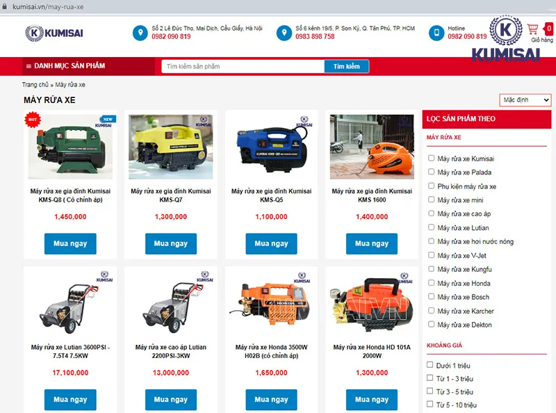 Mua máy rửa xe chính hãng tại Kumisai Việt Nam 