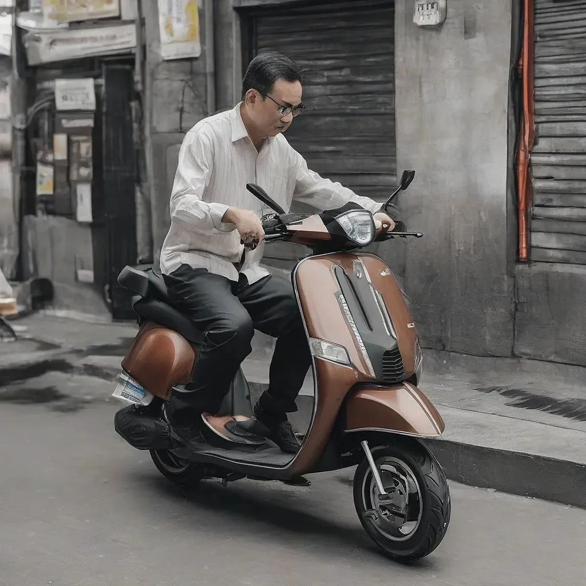 Chuyên gia đang kiểm tra động cơ xe tay ga Honda SCR cũ trước khi mua