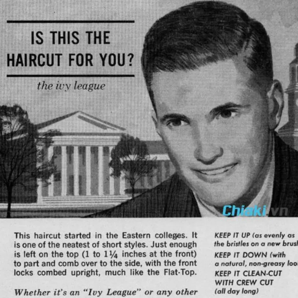 Tên tạp chí Boys' Life năm 1961, kiểu tóc Ivy League xuất hiện với kiểu dáng gọn gàng với phần tóc trên đủ dài để tạo kiểu