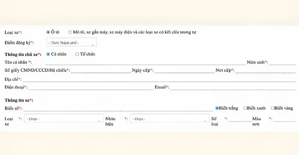 Giao diện truy cập trang web đăng ký xe trực tuyến của Cục Cảnh sát Giao thông