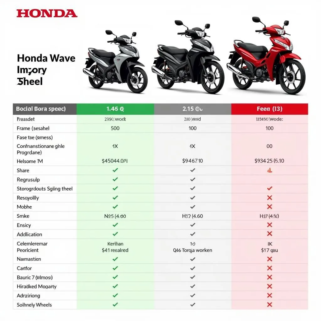 Bảng so sánh chi tiết các thông số kỹ thuật xe Wave vành đúc