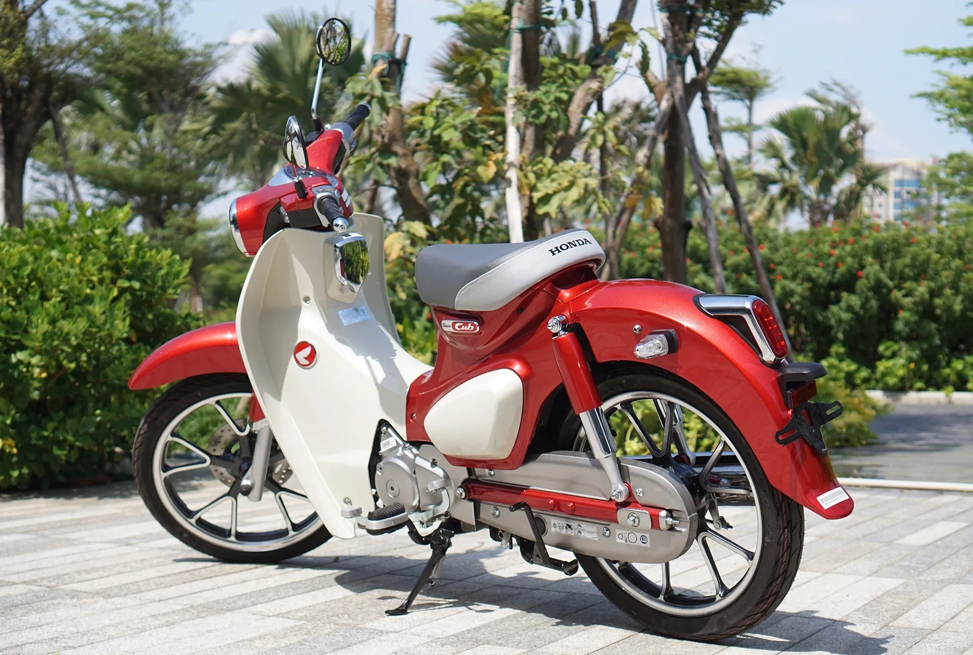 Honda Super Cub C125 với thiết kế yên đôi vành đúc mạ chrome