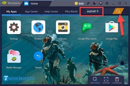 Giao diện tìm kiếm Asphalt 9 Legends trong giả lập Bluestacks